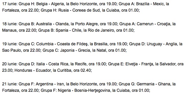 program de joc Campionat mondial 2014