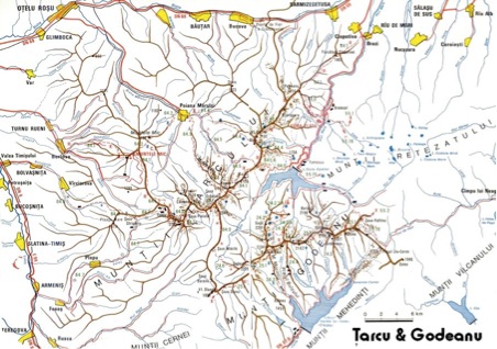 Harta cu Muntii Tarcu si Godeanu din Romania